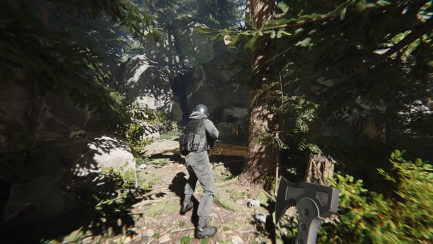 Sons of the Forest following a friend with an axe